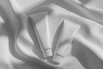 Naklejka premium Elegant White Cosmetic Tubes on Fabric