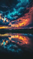 Surreal Sky Filled with Vibrant Explosive Colors at Sunset