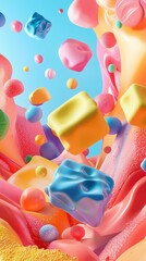 Fototapeta premium Vibrant Animated Scene of Bouncing Playful Candy in Colorful Setting