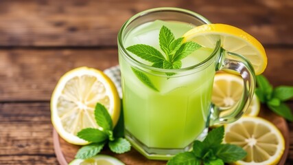Aloe vera juice and lemon juice, lemonade with lemon and mint