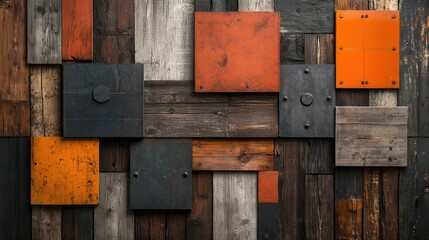 Wooden Wall Panels with Textured Colors and Rustic Elements