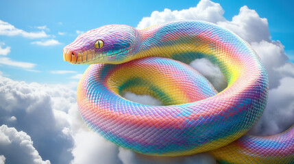 Obraz premium A rainbow-colored snake coiled among the clouds