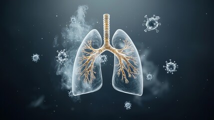 Lungs and Virus Conceptual Illustration in Dark Background