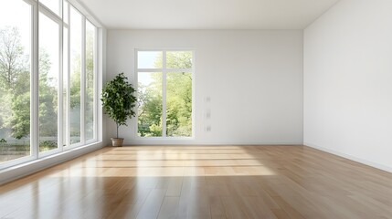 Fototapeta premium Bright Empty Room with Large Windows and Hardwood Floor Perfect for Interior Design