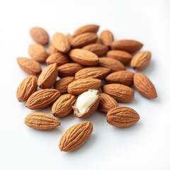 Natural and fresh almonds nuts isolated on white background