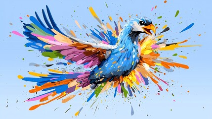 Obraz premium Vibrant Blue Bird in Colorful Paint Splatter Flight