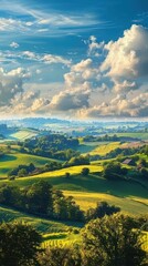 Dreamlike Countryside View with Winding Hedgerows and Fields