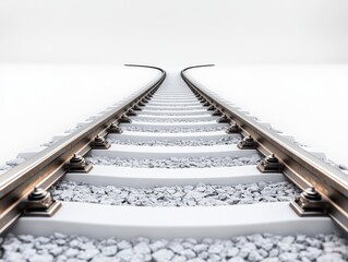 Obraz premium Railway Perspective: An Atmospheric Composition of Tracks Converging into Infinity, Creating a Sense of Depth and Journey on a Clean Background.