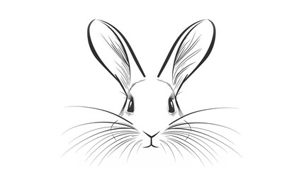 Obraz premium A minimalist outline of a bunny face with long ears, isolated on a white background.