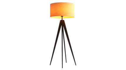 A lamp with a yellow shade sits