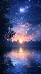 Naklejka premium Dreamy Natural Background with Star Filled Sky at Dusk