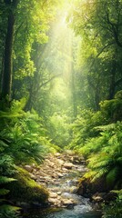 Obraz premium Enchanted Forest Backdrop with Sparkling Streams and Lush Greenery