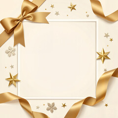 Elegant gold frame with festive decorations and ribbons  