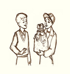 Black pencil line hand drawn cheer smile school femal arm play game hide pack funny marry toy prize bow box. Young teen care visit guy show love day event sign icon vintag retro pen sketch art concept