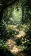 Fototapeta premium Enchanted Natural Background with Winding Path Through Lush Forest