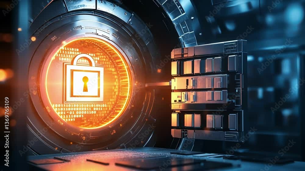 Aufkleber glowing keyhole securing data stream surrounded by binary code in futuristic cyberspace, highlightin