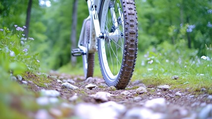 Naklejka premium Mountain bike tire on gravel trail