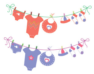 Sketchy Baby clothes on clothesline and Illustrator Artwork. 