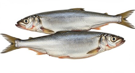 Fresh Alewife Fish Duo on White - Two fresh alewife fish on a pristine white background.  Symbolizing purity, health, nourishment, abundance, and nature.