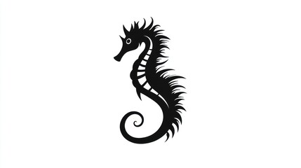 Fototapeta premium Black seahorse silhouette, ocean background, marine life illustration, design element