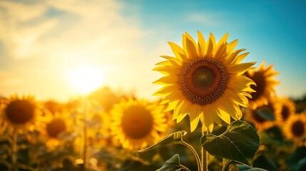 Obraz premium Radiant sunflowers bathed in golden sunlight, evocative of summer bliss