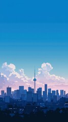 Minimalist City View with Iconic Buildings Under Blue Sky