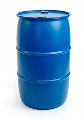 3d render Plastic Barrel of blue color with closed lid blue, cargo oil drum, outdoors, safety, on white background