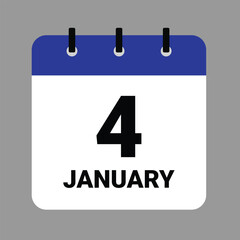 Vector illustration of a calendar icon showing dates and events. JAHUARY 4 Calendar Icon &ndash; Flat Design, Minimalist Date Illustration