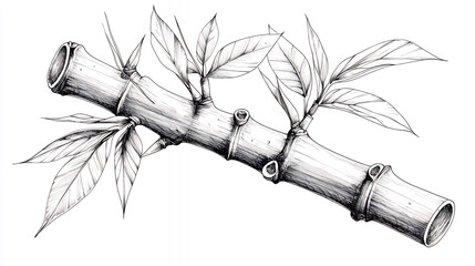 Detailed Black and White Bamboo Illustration