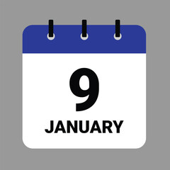 Vector illustration of a calendar icon showing dates and events. JAHUARY 9 Calendar Icon – Flat Design, Minimalist Date Illustration