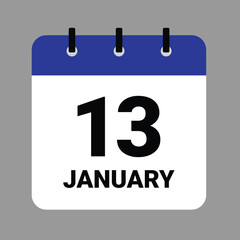 Vector illustration of a calendar icon showing dates and events. JAHUARY 13 Calendar Icon – Flat Design, Minimalist Date Illustration