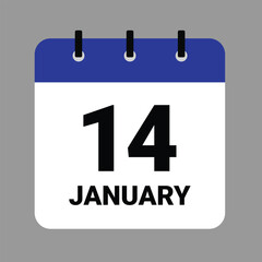 Vector illustration of a calendar icon showing dates and events. JAHUARY 14 Calendar Icon – Flat Design, Minimalist Date Illustration