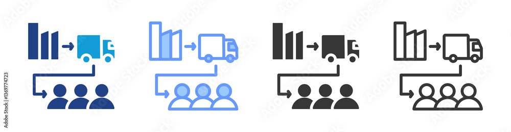 Poster Direct Distribution icon set multiple style collection