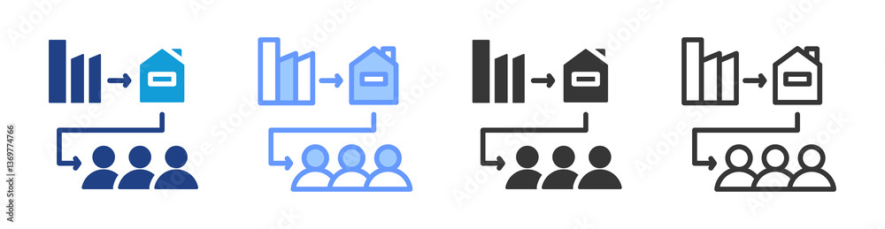 Aufkleber Indirect Distribution icon set multiple style collection