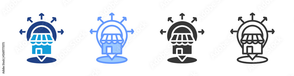 Poster market expansion icon set multiple style collection