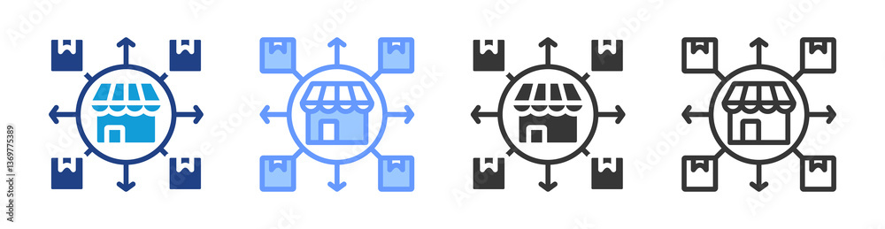 Poster franchise distribution icon set multiple style collection