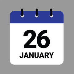 Vector illustration of a calendar icon showing dates and events. JAHUARY 26 Calendar Icon – Flat Design, Minimalist Date Illustration