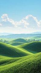 Serene Natural Background with Rolling Green Hills and Blue Sky