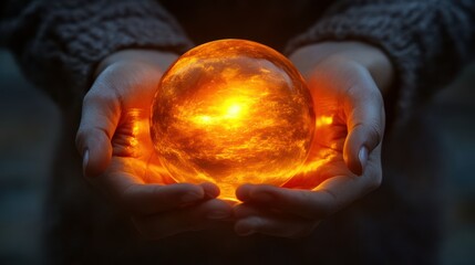Hands holding a glowing orb of light, radiating mystical energy.