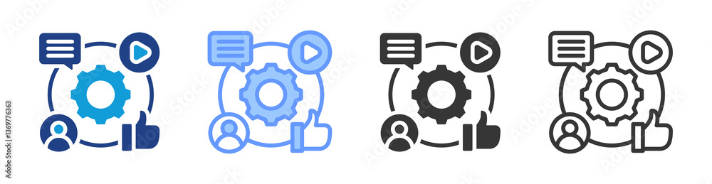 Poster social media management icon set multiple style collection