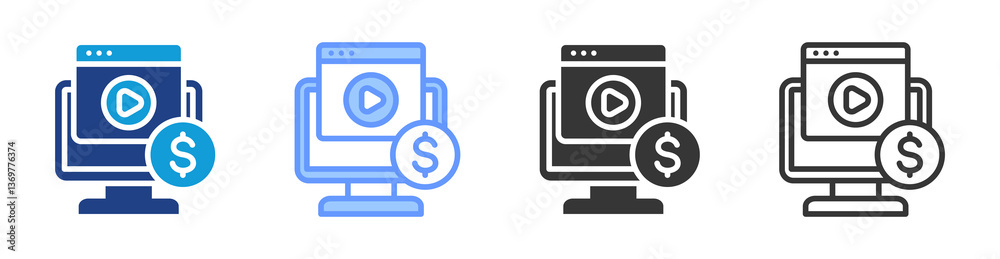 Poster Content Monetization icon set multiple style collection