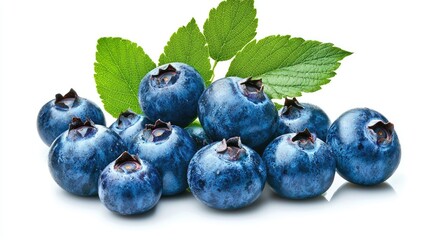Close-up of juicy bilberries, high resolution, isolated white backdrop.