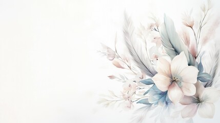 Elegant Floral Arrangement with Soft Pastel Colors and Feathers
