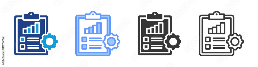 Aufkleber project reporting icon set multiple style collection