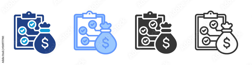 Poster Project Budgeting icon set multiple style collection