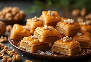 Baklava desert with honey and walnuts
