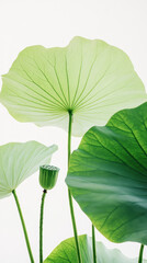 Fototapeta premium Lotus Leaves and Bud Against a Light Background