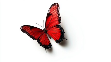 Red butterfly with black edges on white background in realistic macro style.