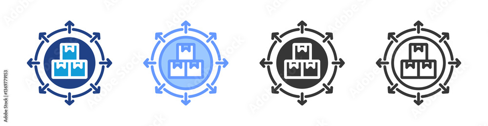 Aufkleber distribution icon set multiple style collection