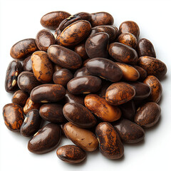 Obraz premium A pile of brown thrush beans, top view, transparent background, PNG format, realistic photography